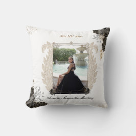 Coussin de Quince Años en noir et or Quinceañera