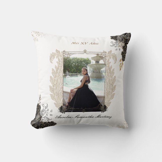 Coussin de Quince Años en noir et or Quinceañera (Recto)