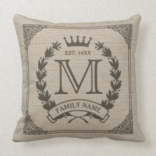 Coussin de regard de toile de jute de monogramme