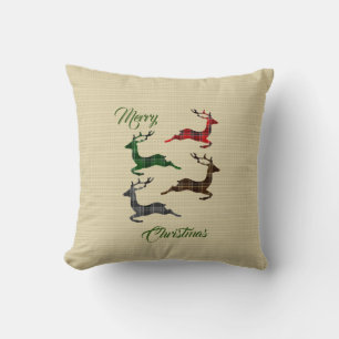 Coussin de rennes de Noël en plaid coloré