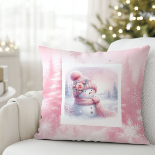 Coussin de scène d'hiver lumineuse avec bonhomme d