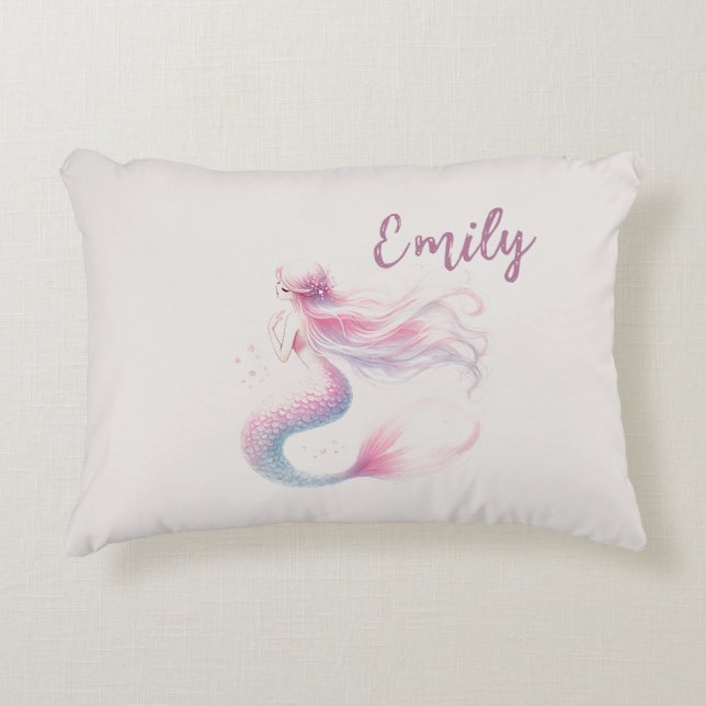 Coussin de sirène rose personnalisé (Devant)
