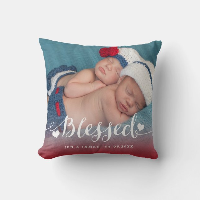 Coussin de souvenir de photo de naissance de bébé (Recto)