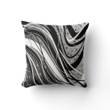Coussin de style abstrait moderne, noir, blanc