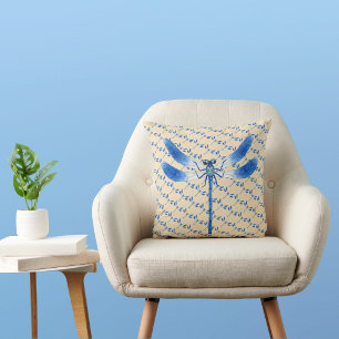 Coussin De superbes libellules bleues sur Tan