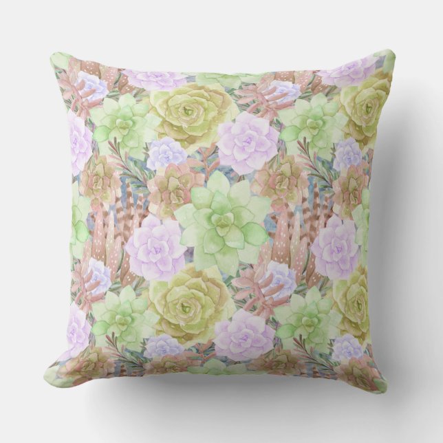 Coussin De superbes succulents | Aquarelle peinte | CARRÉ (Recto)