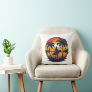Coussin de surf rétro - les années 70 Sunset Beach