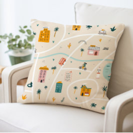 Coussin de thème de voyage, Motif de carte de vill