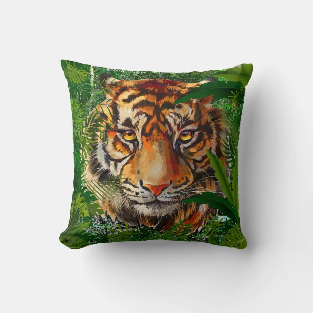 Coussin de Tigre de la Jungle | Oreiller à lancer  (Recto)