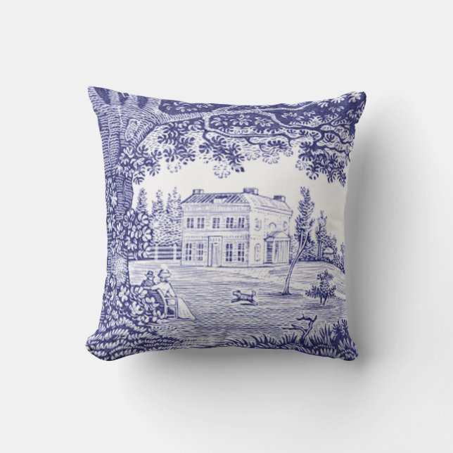 Coussin de Toile Bleu Pays Français - Scène Jardin (Recto)