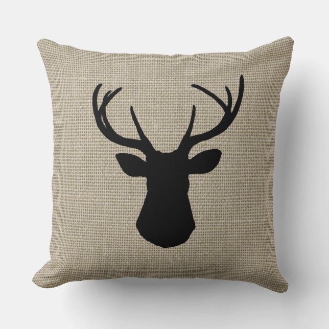 Coussin de toile kaki de silhouette de cerfs (Recto)