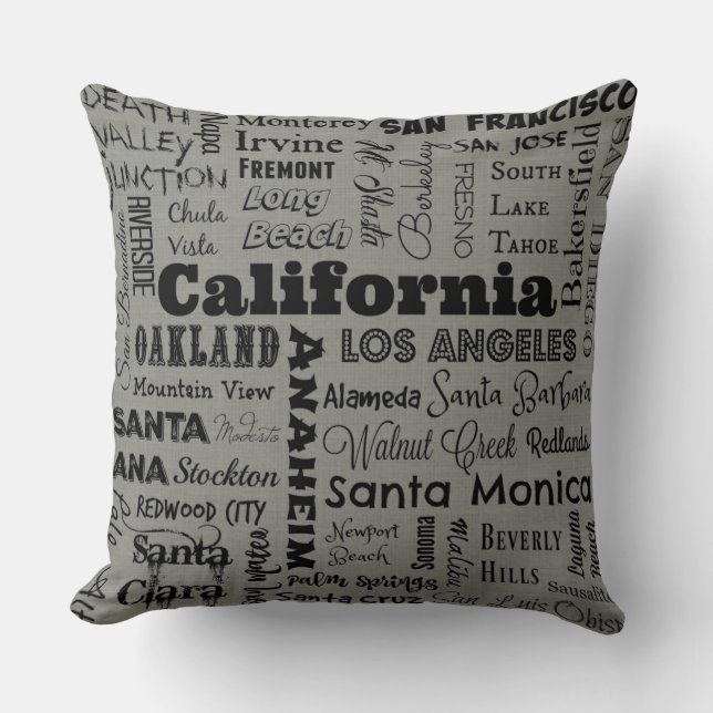 Coussin de typographie de villes de la Californie (Recto)