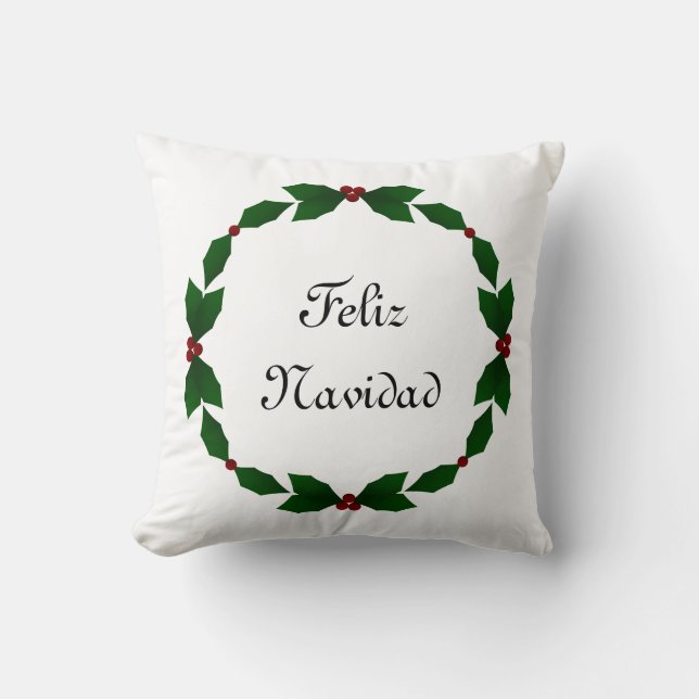Coussin de vacances de houx de Feliz Navidad (Recto)