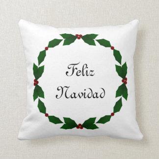 Coussin de vacances de houx de Feliz Navidad