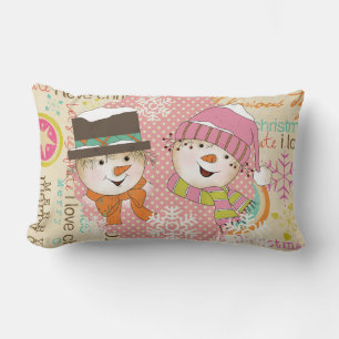 Coussin de vacances Snowmen à deux points et typog