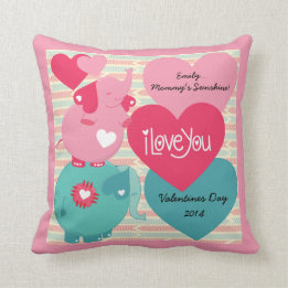 Coussin de Valentine customisé par éléphants