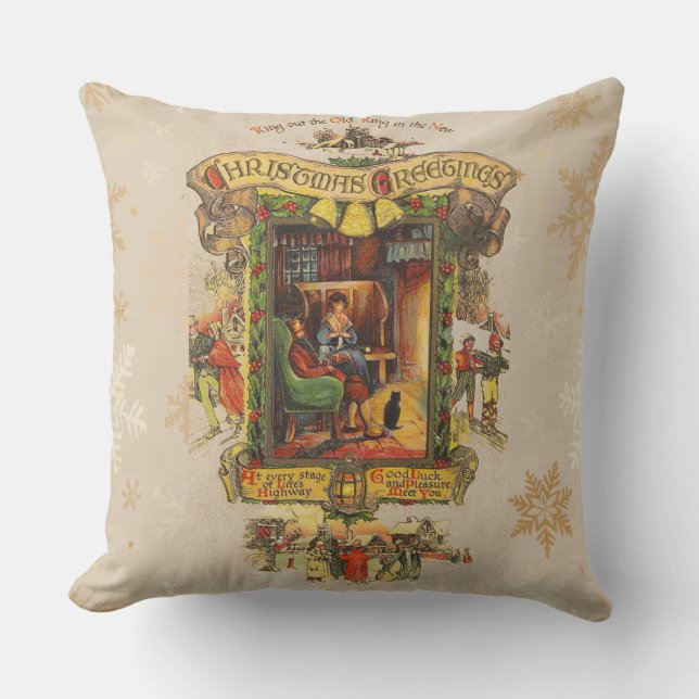 Coussin de voeux de Noël Vintage (Recto)