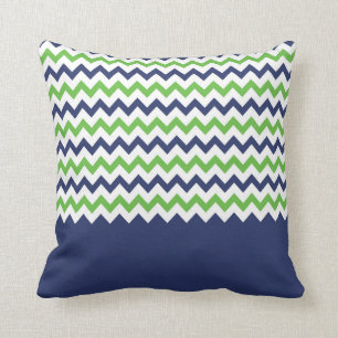 Coussin de zigzag de vert de chaux et de bleu