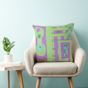 Coussin Décal Floral Ethnic Print Green Purple Black