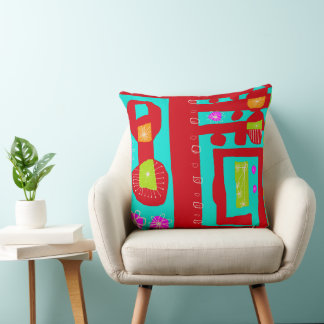 Coussin Décal floral Ethnic Print Rouge Turquoise Blanc