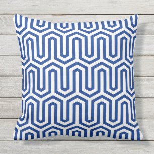 Coussin Déco motif égyptien - bleu cobalt et blanc