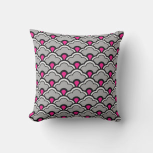 Coussin Déco pétoncles chinois, gris / gris, noir et rose