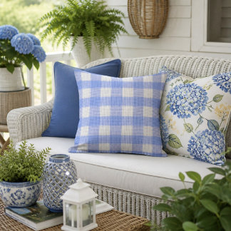Coussin Décor à carreaux gingham bleu et blanc