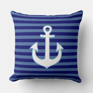 Coussin décor ancre nautique & rayures marine