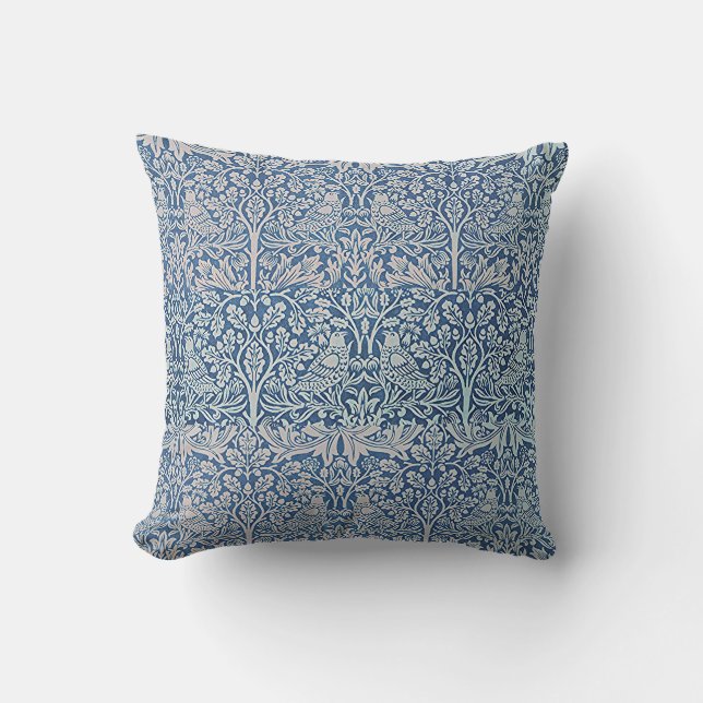 Coussin Décor Art Forêt Oiseaux Lapins Bleu (Recto)