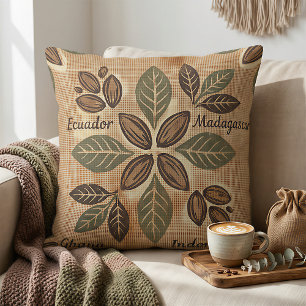 Coussin Décor Botanique des Origines du Cacao Rustique