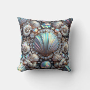 Coussin Décor côtier de luxe   Diamants et coquillages 