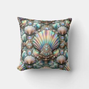 Coussin Décor côtier de luxe   Diamants et coquillages 
