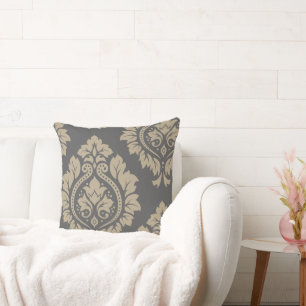Coussin Décor Damask Art I Cream on Grey