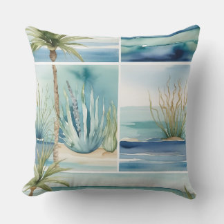 Coussin Décor d'aquarelle de l'Oasis côtière