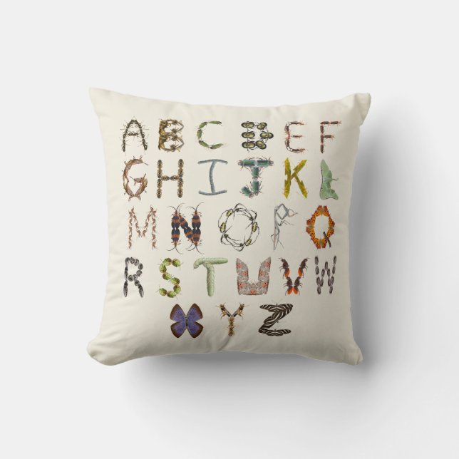 Coussin Décor de bogues pour enfants | Insecte Alphabet De (Recto)