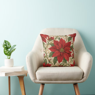 Coussin Décor de Noël Art Nouveau Poinsettia Rouge