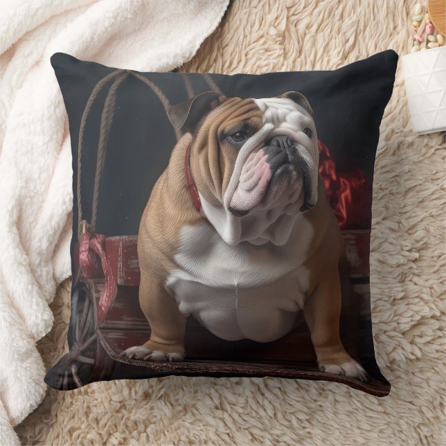 Coussin Décor de Noël Bulldog Snowy Sleigh (Couverture)
