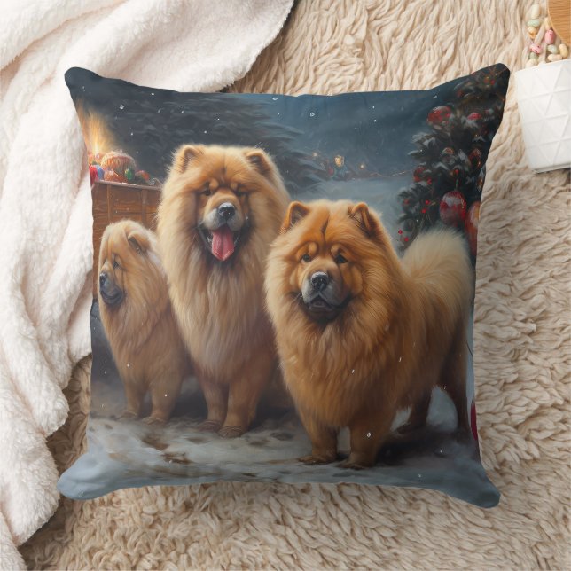 Coussin Décor de Noël Chow Chow Snowy Sleigh (Couverture)