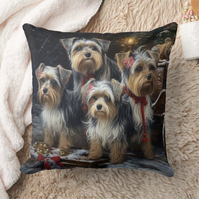 Coussin Décor de Noël du Biewer Terrier Snowy Sleigh (Couverture)