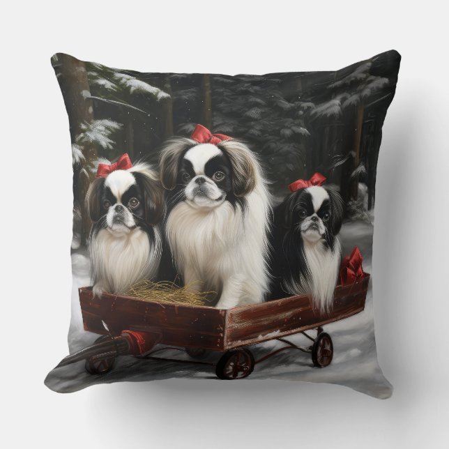 Coussin Décor de Noël japonais Chin Snowy Sleigh (Recto)