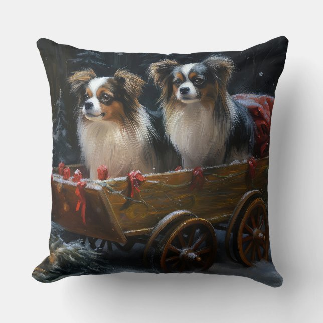 Coussin Décor de Noël Papillon Snowy Sleigh (Recto)