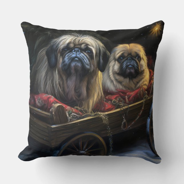 Coussin Décor de Noël Pekingese Snowy Sleigh (Recto)