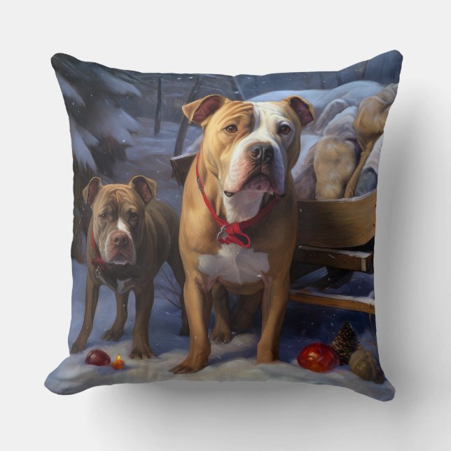 Coussin Décor de Noël Pitbull Snowy Sleigh (Recto)