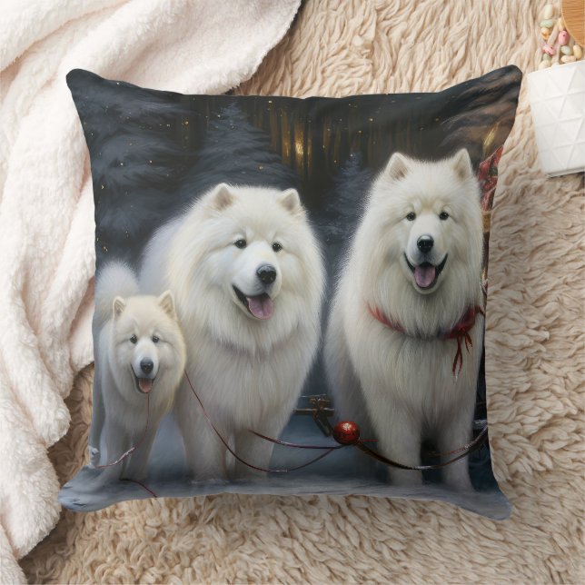 Coussin Décor de Noël Samoyed Snowy Sleigh (Couverture)