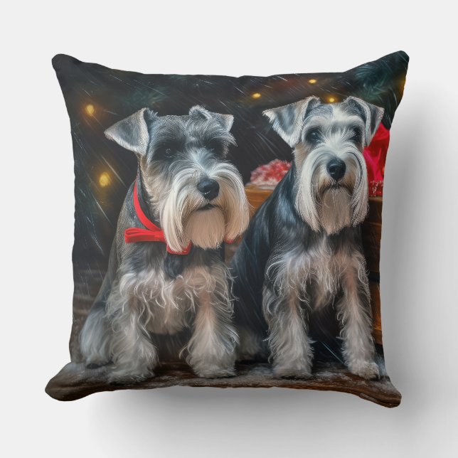 Coussin Décor de Noël Schnauzer Snowy Sleigh (Recto)