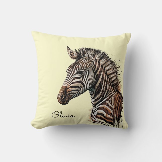 Coussin Décor de tête de zèbre aquarelle (Recto)
