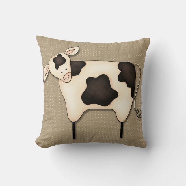 Coussin Décor de vache de campagne primitif (Recto)