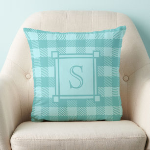 Coussin Décor d'hiver Plaid de Buffalo sarcelle Monogramme