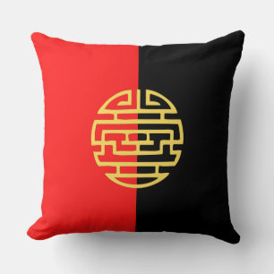 Coussin Décor japonais traditionnel noir jaune