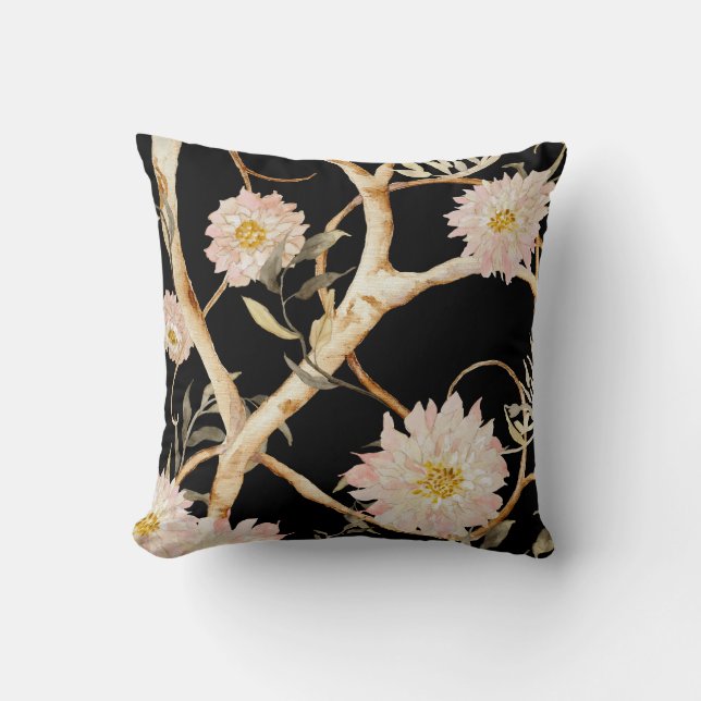 Coussin Décor maison moderne Chinoiserie Floral Aquarelle (Recto)